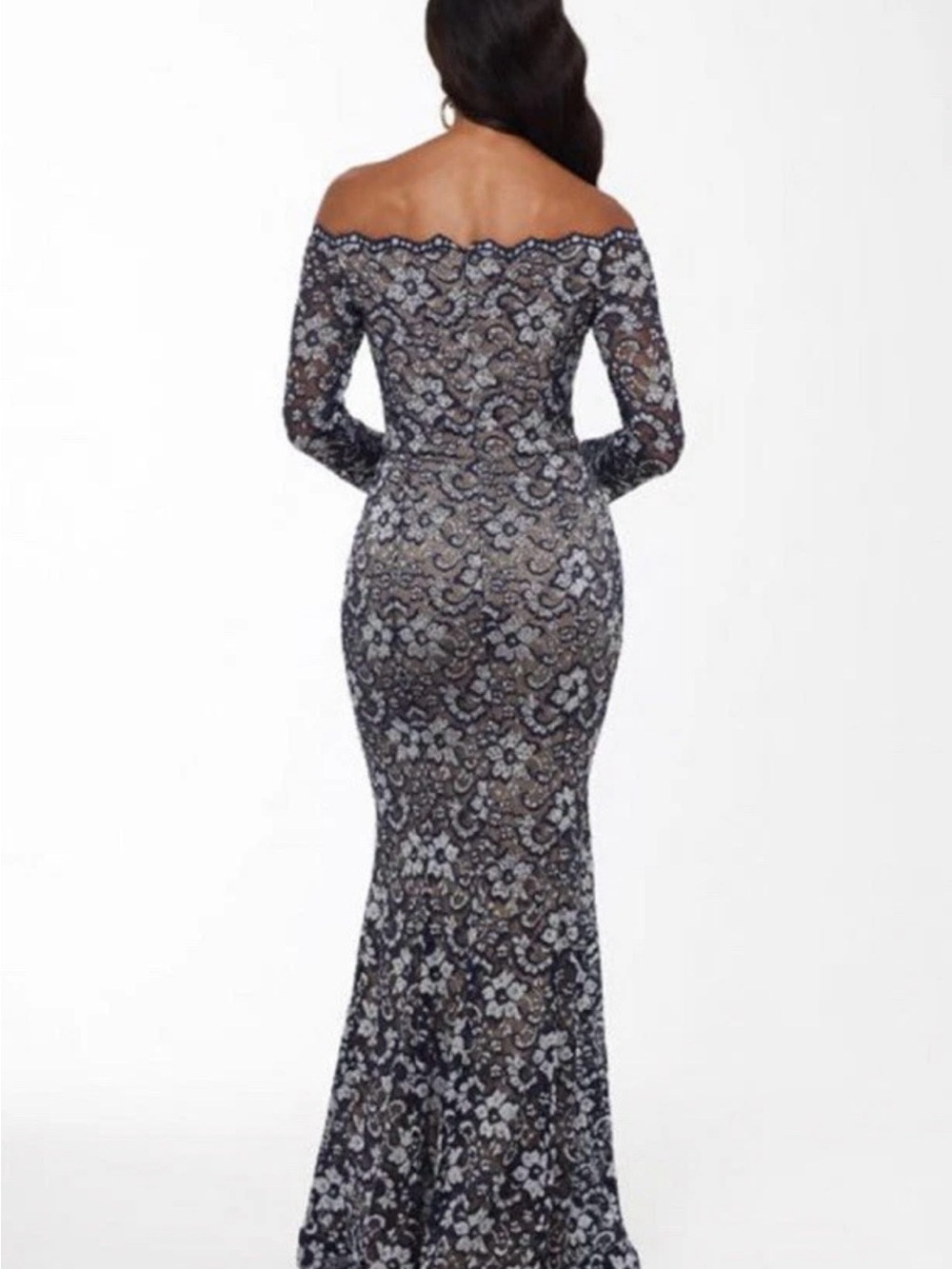 Women's Blue Lace Off Shoulder Long Sleeve Maxi
Evening Gown Size 12 L - Picture 6 of 6